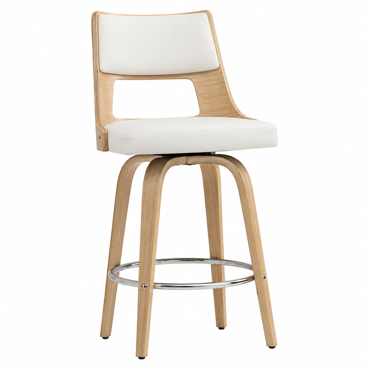 Tabouret de Bar Scandinave Pivotant en Blanc et Bois Clair