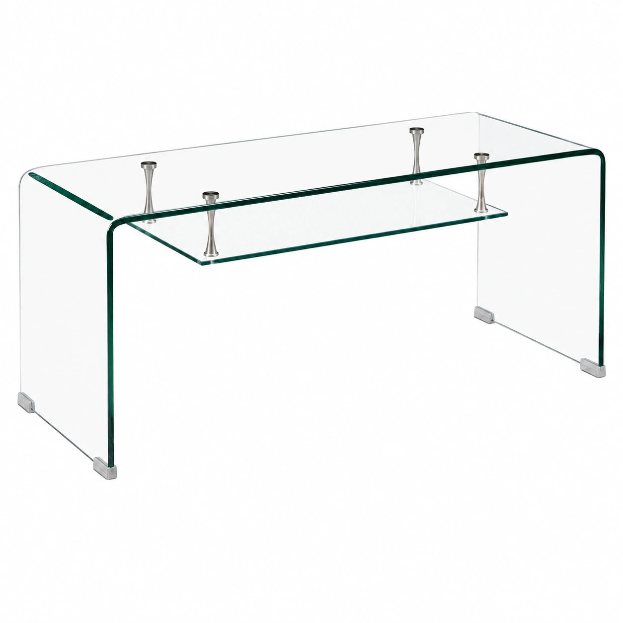 Table TV en verre avec étagères suspendues