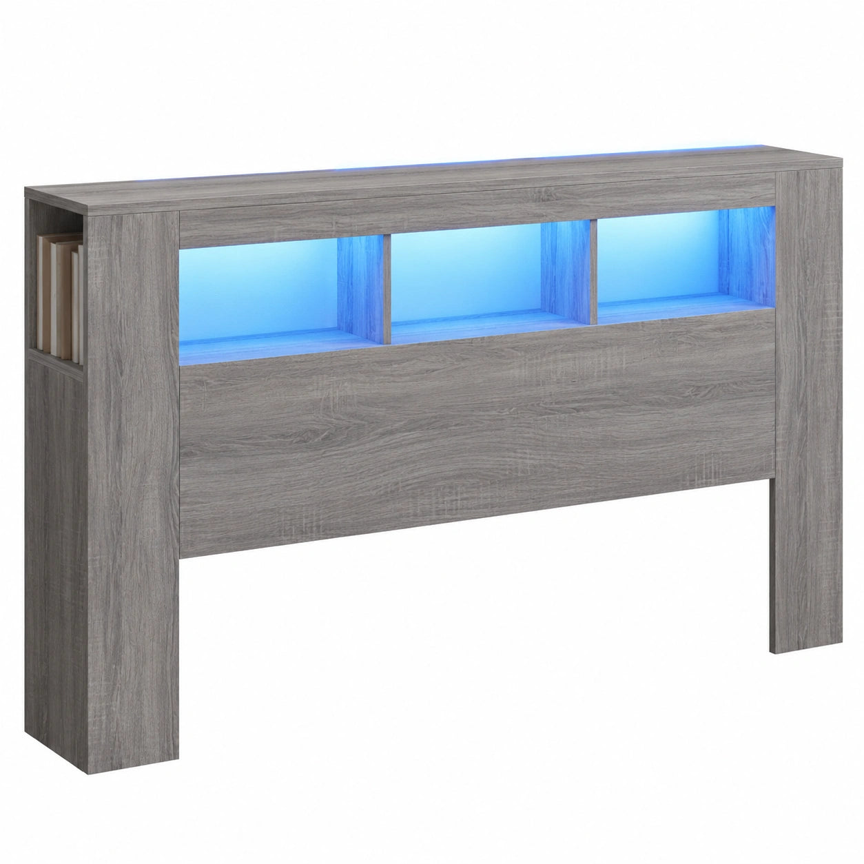 Tête de lit LED moderne en bois gris 160x18,5x103,5 cm