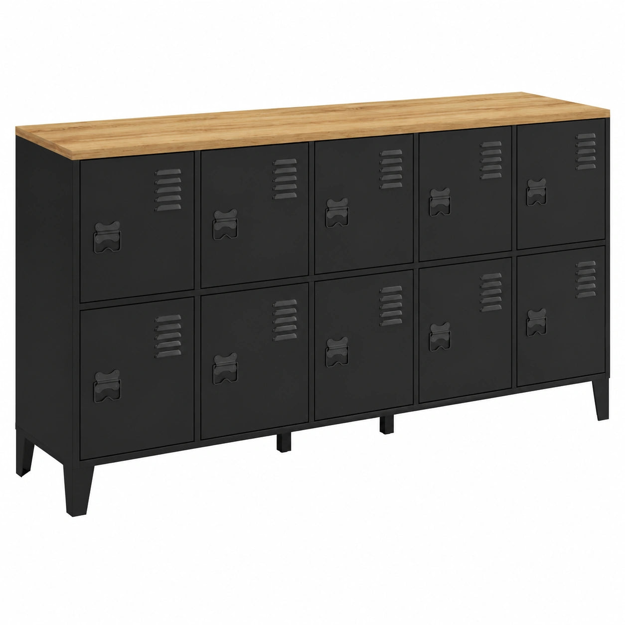 Buffet en métal noir avec plateau bois 180 cm et 10 portes