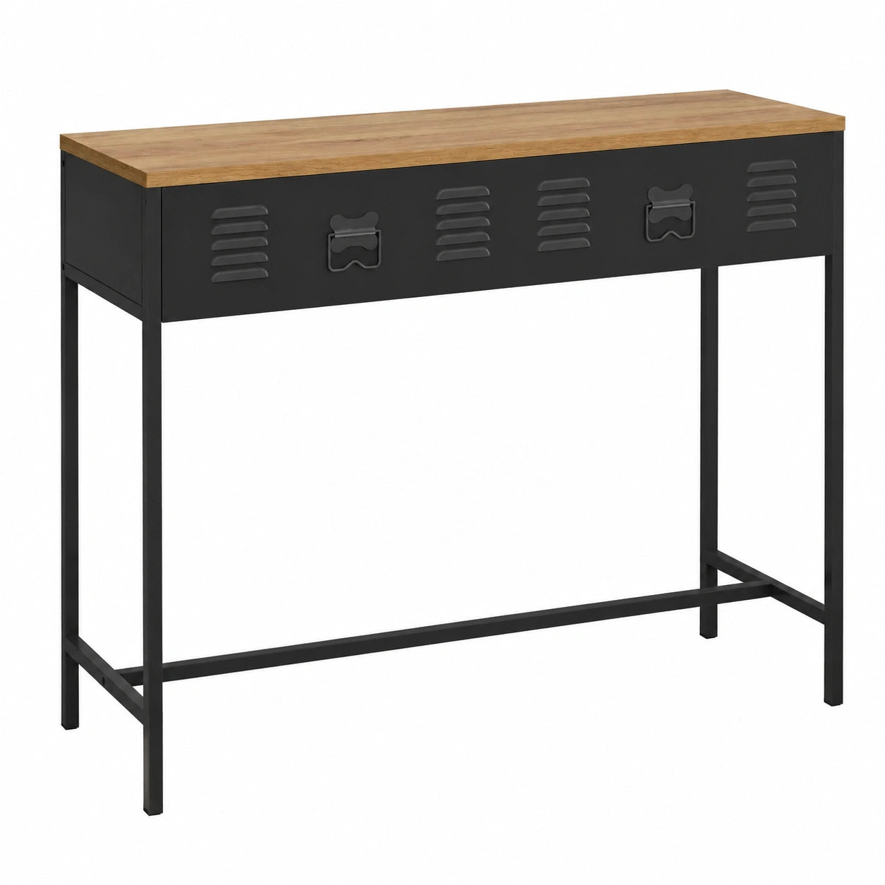 Console industrielle 1 tiroir en métal noir avec plateau en bois