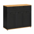 Buffet Moderne 3 Portes et 1 Tiroir Noir avec Plateau en Bois