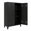 Armoire Basse 2 Portes Métal Noir Industriel