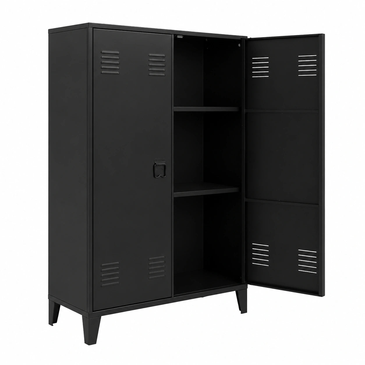 Armoire Basse 2 Portes M¨¦tal Noir Industriel