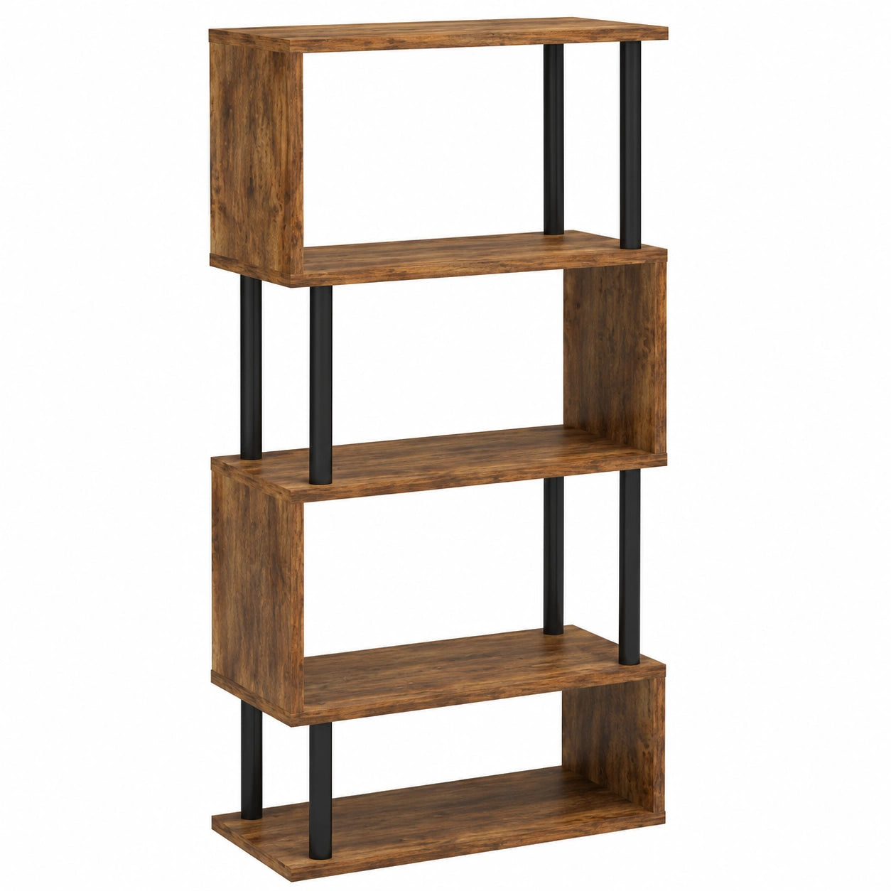 Étagère à Livres à 5 Niveaux en Forme de S, Meuble de Rangement Moderne pour Salon et Bureau