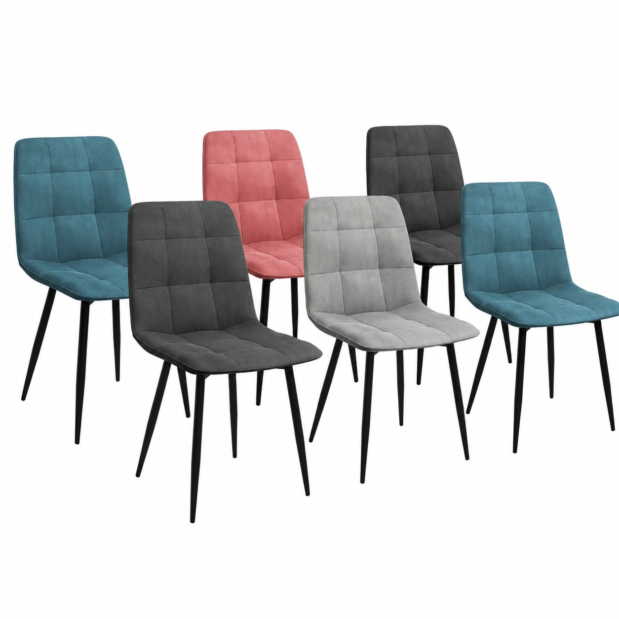 Lot de 6 chaises en velours colorées pour salle à manger
