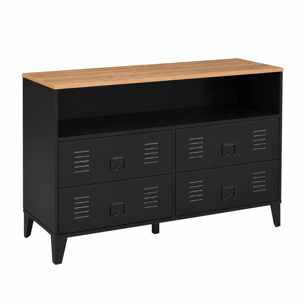 Commode 4 tiroirs en métal noir avec niche industrielle