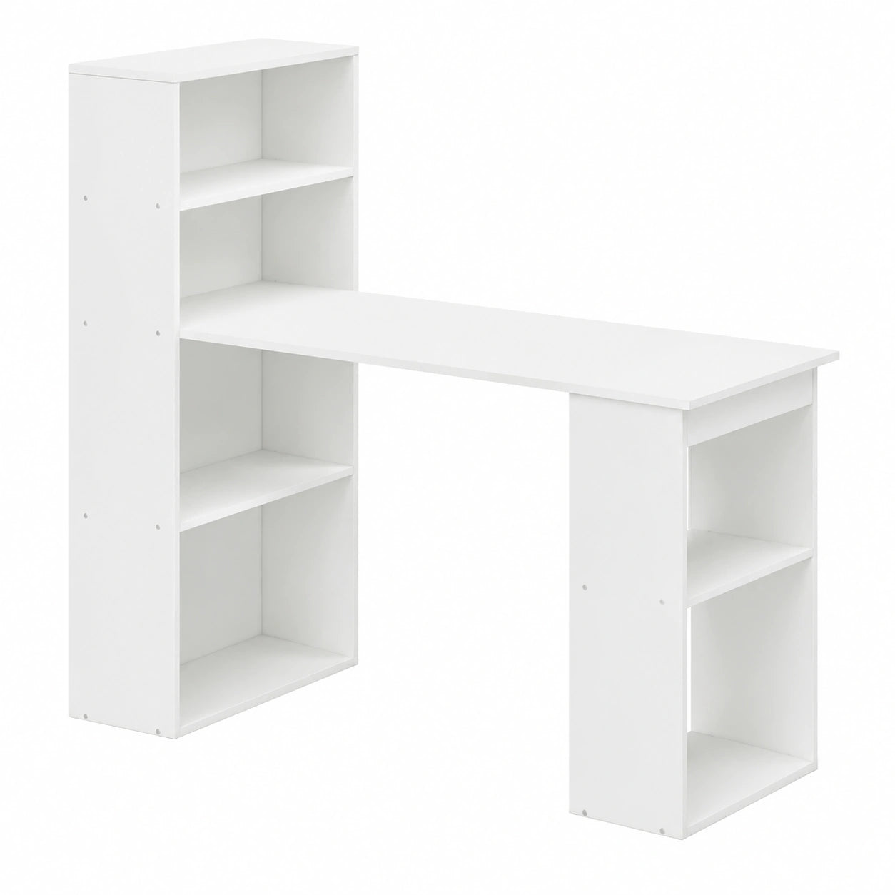 Bureau informatique avec rangement et compartiments ouverts, idéal pour chambre et studio, blanc