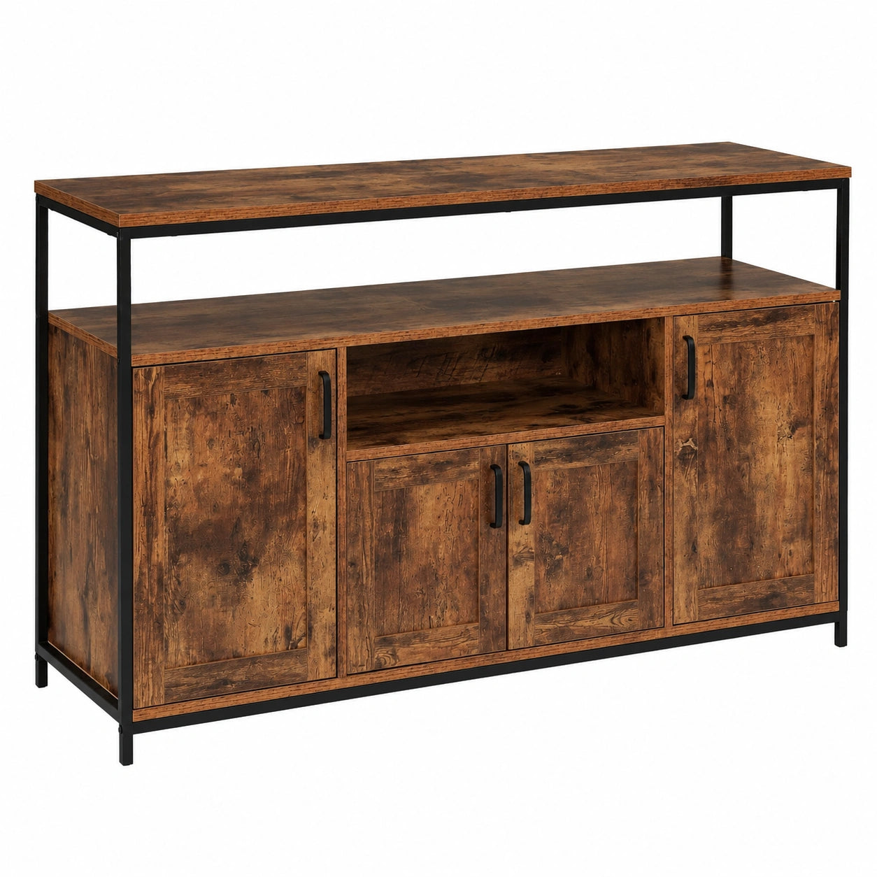 Buffet industriel 4 portes avec niche effet vieilli 140 cm