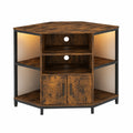 Meuble TV d'angle avec LED pour salon, design industriel, marron vintage