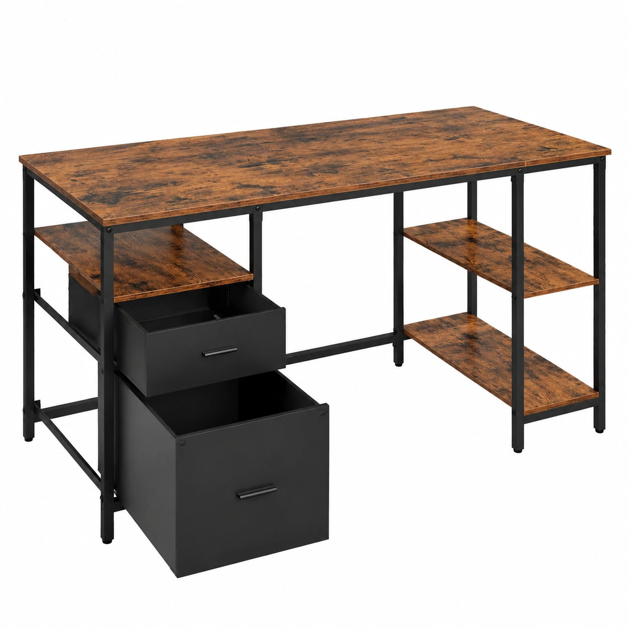 Table de Bureau avec Rangement et Étagères en Style Industriel