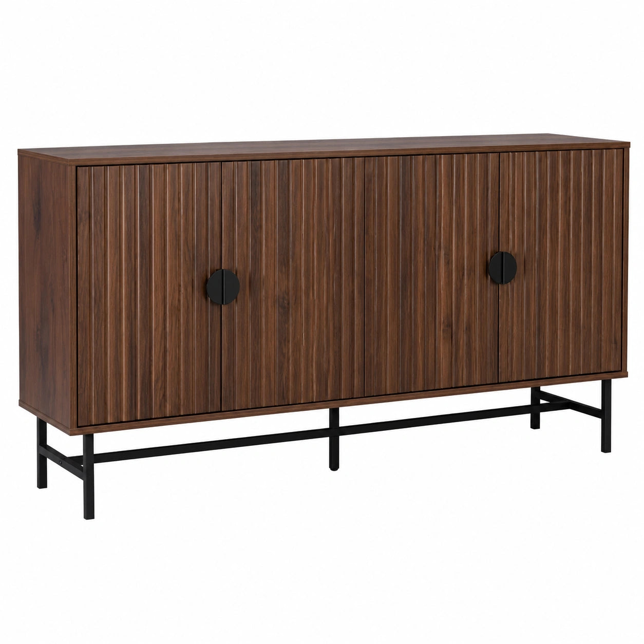 Buffet de Rangement Effet Bois Foncé avec Quatre Portes et Deux Étagères