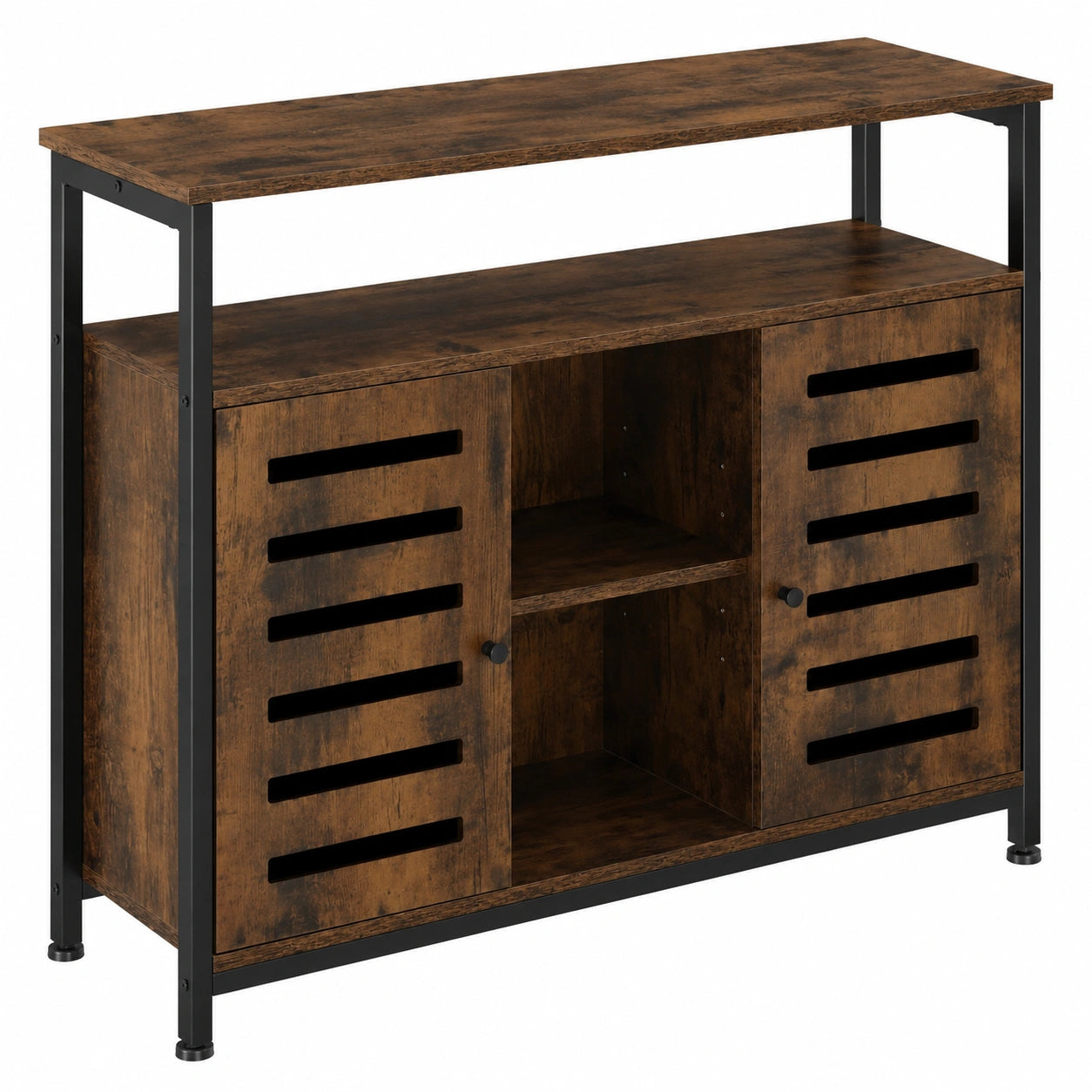 Buffet industriel avec portes et étagères, rangement pour salle à manger