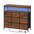 Commode avec Éclairage LED et 9 Tiroirs en Tissu, Cadre Métal, Rustique