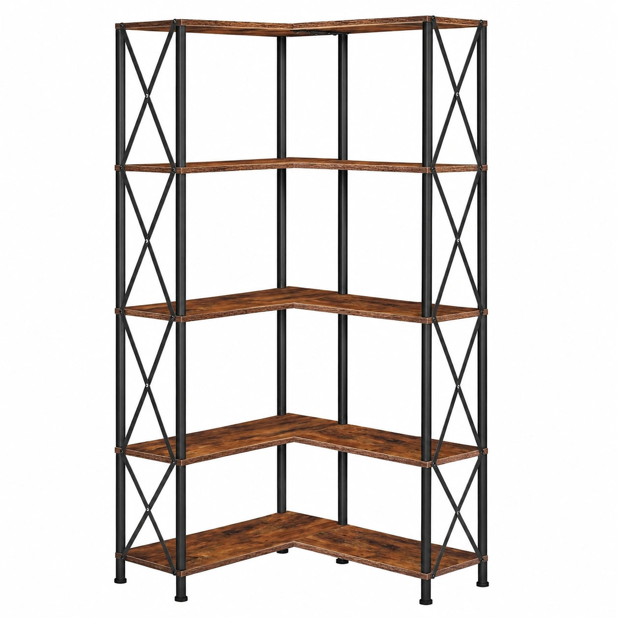 Étagère d'Angle à 5 Niveaux, Style Industriel et Vintage, Pour Salon, Marron Rustique