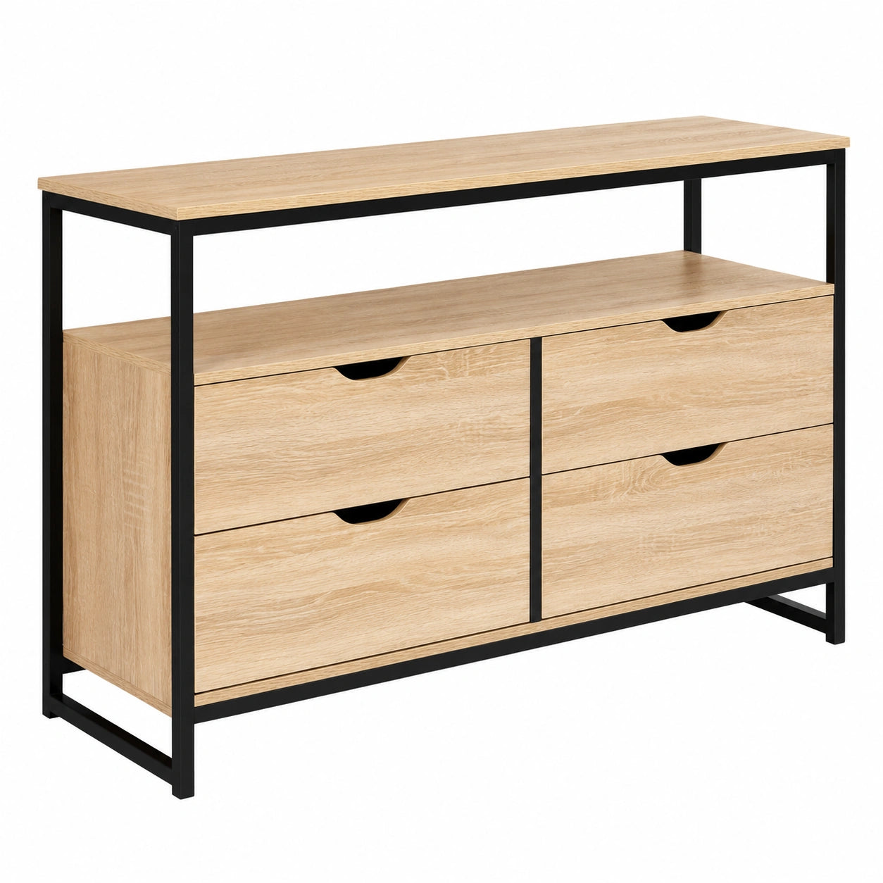Commode 4 tiroirs avec étagère de style industriel 110 cm