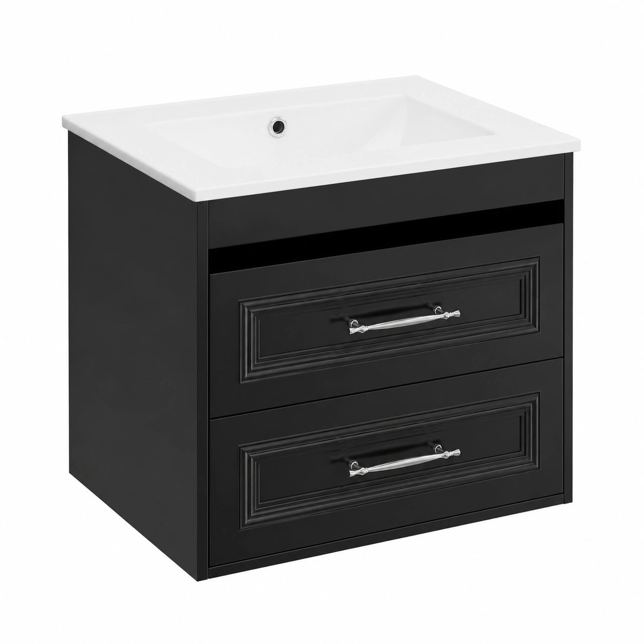 Ensemble de Meuble de Salle de Bain Suspendu 60 cm avec Lavabo Céramique et Robinet Noir
