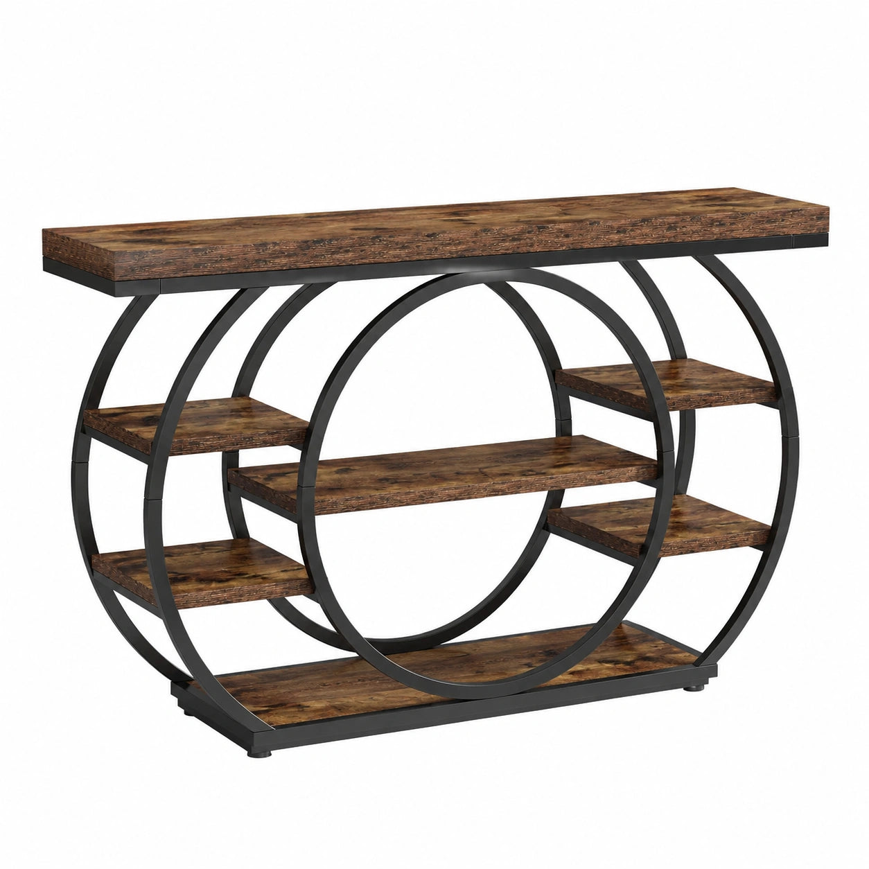 Table console rustique avec étagères de rangement à 4 niveaux