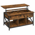 Table basse relevable avec rangement intégré, marron rustique et noir