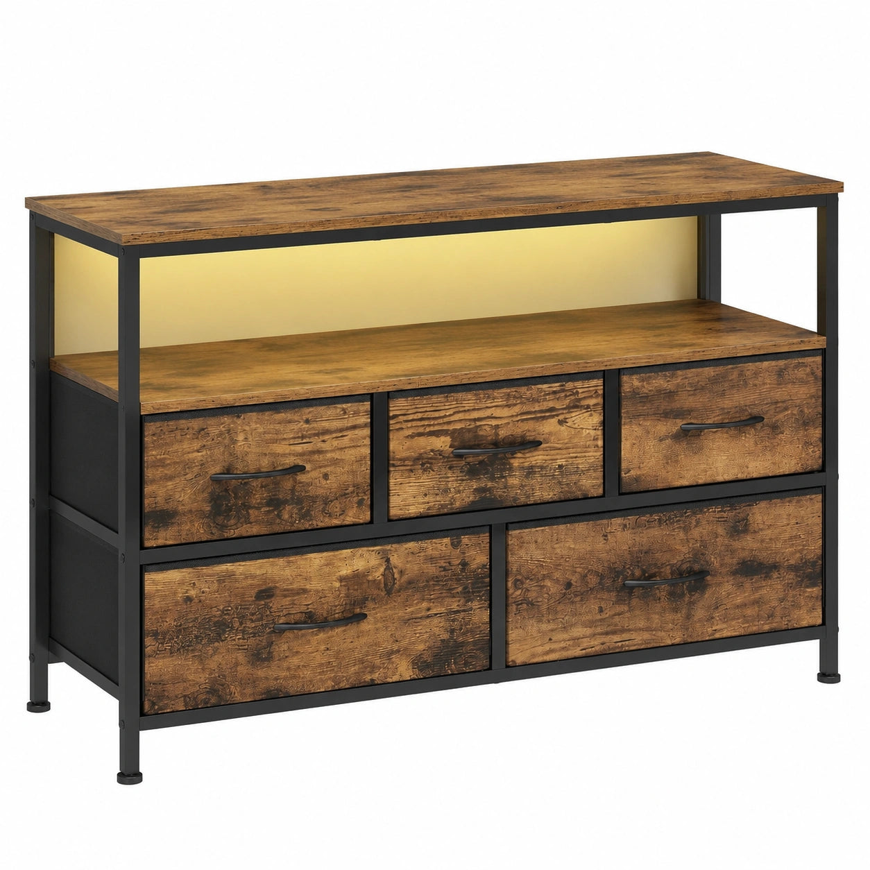Commode Chambre avec Éclairage LED Réglable et Multiprise, Style Industriel
