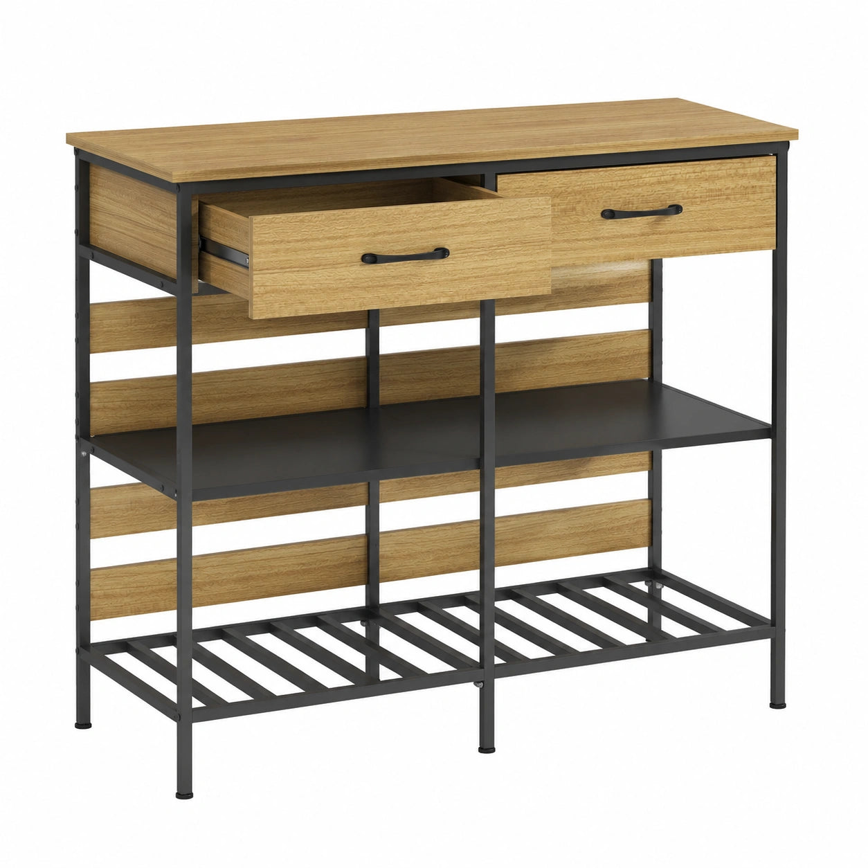 Buffet en Bois et Acier avec Tiroirs et Étagères, Style Industriel pour Intérieur