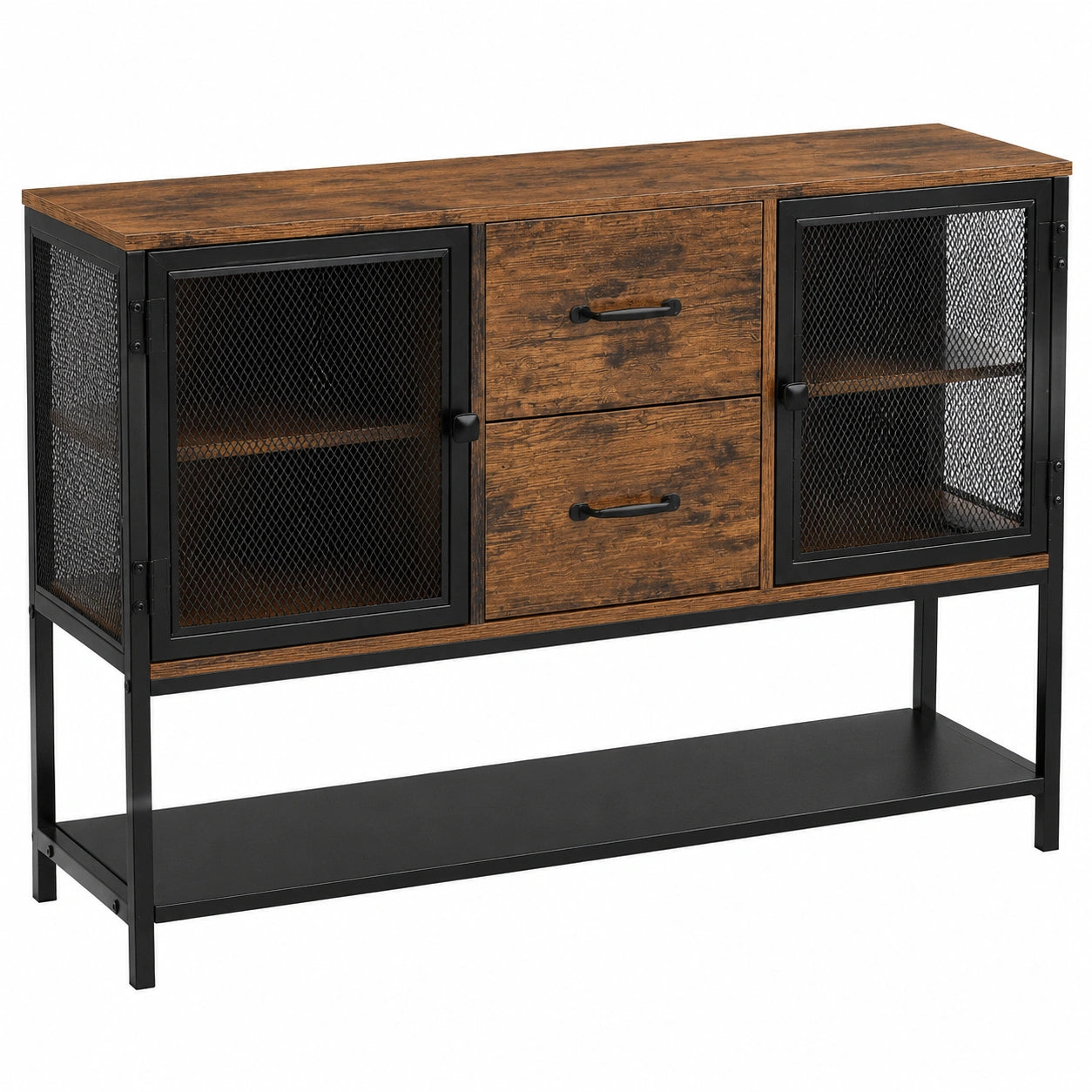 Buffet industriel avec tiroirs et placards en bois et métal