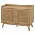 Buffet 2 portes effet bois avec cannage rotin et boutons métal