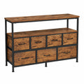 Commode de Rangement avec Éclairage LED Ajustable et Multiprise, Étagère et 7 Tiroirs en Tissu, Style Industriel