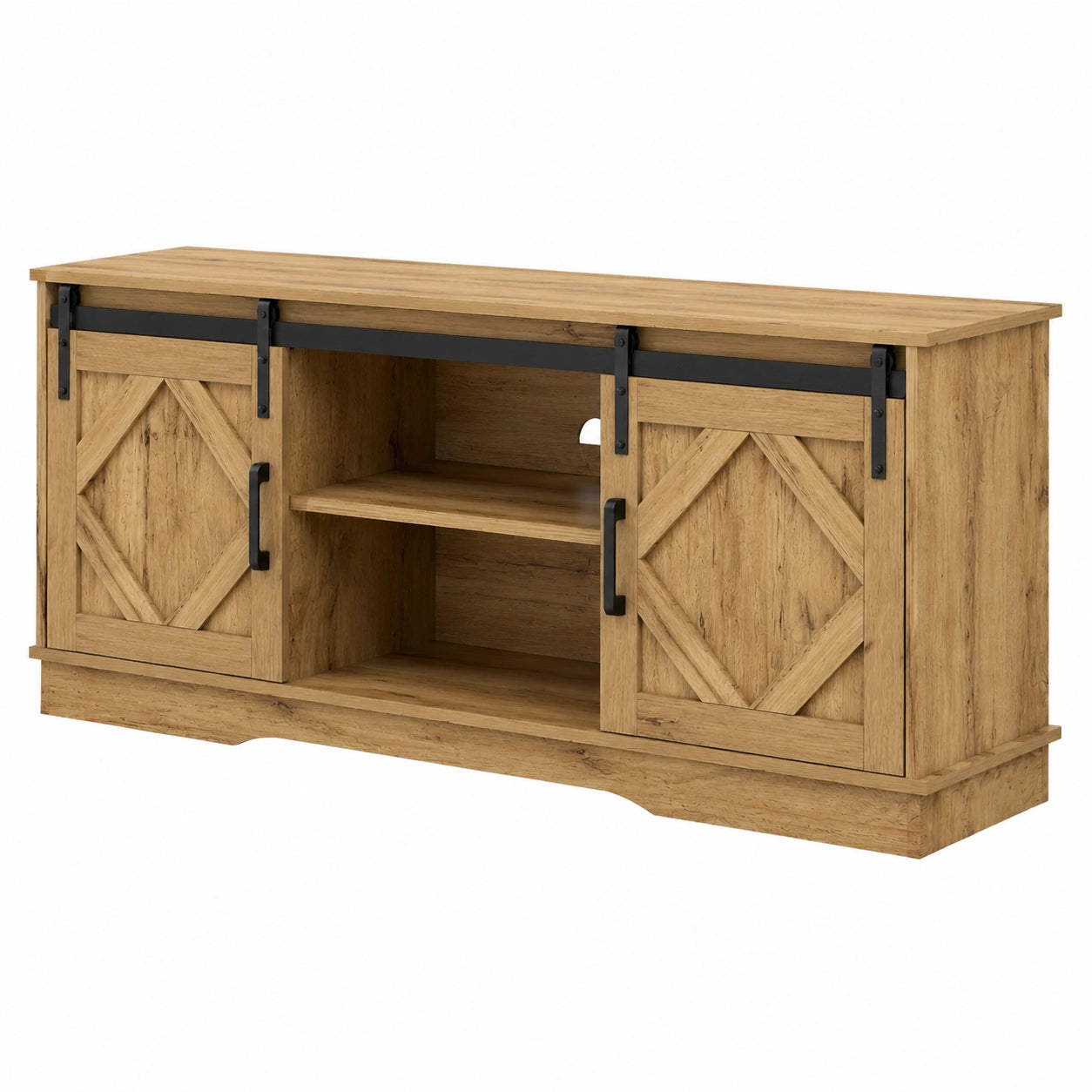 Meuble TV 150 cm avec Portes Coulissantes et Étagères Ajustables