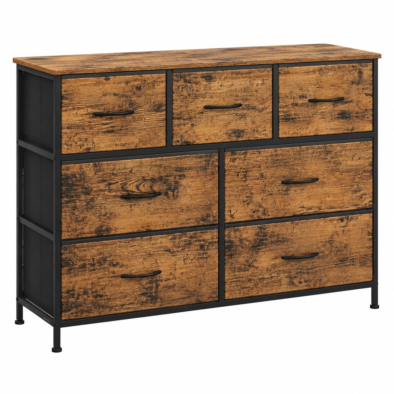 Commode de Rangement Industrielle à 7 Tiroirs, Marron et Noir
